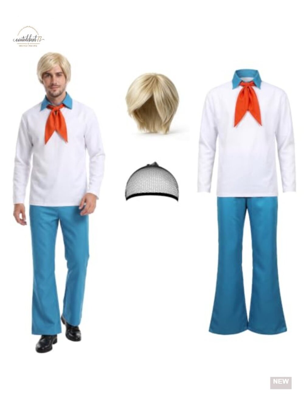 Men's 5-Piece Detective Costume Set with Blonde Wig Cosplay Halloween